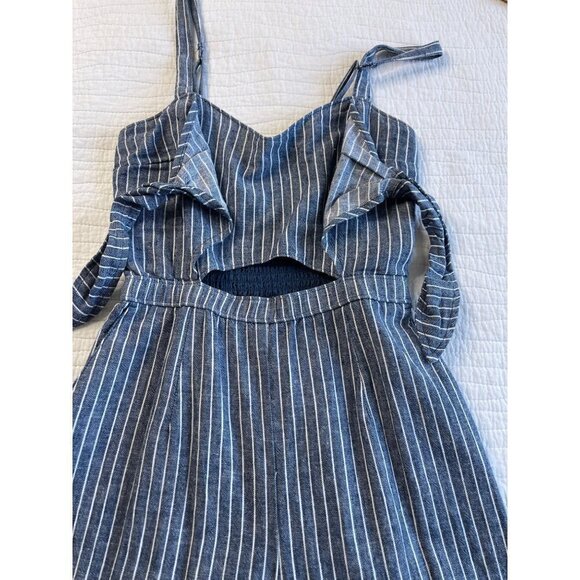 Abercrombie & Fitch Striped Jumpsuit Romper SZ S Wide Legs Linen Pockets - Picture 9 of 14